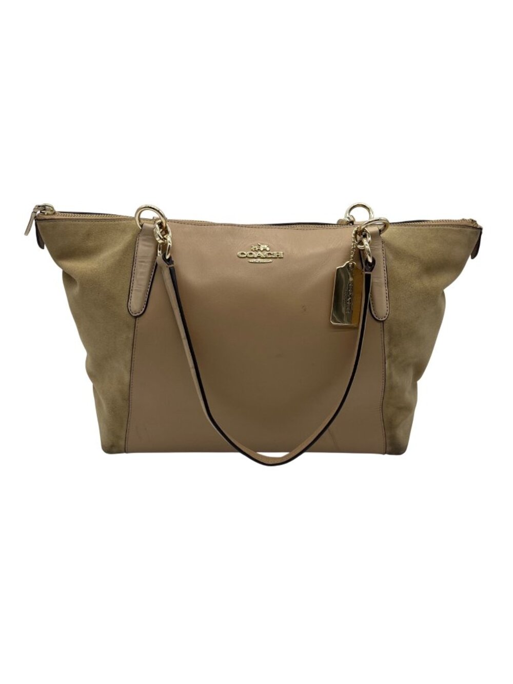 Coach Beige & Tan Leather & Suede Ava Tote Bag